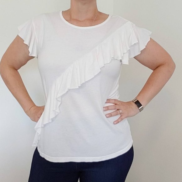 Susina Tops - 3/$18 Susina White Ruffle Shirt Flutter Sleeve L